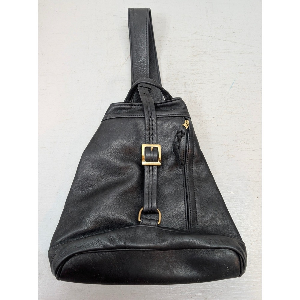 VTG Sven Design Leather Sling Bag Purse Backpack Black Handmade Minimalist USA